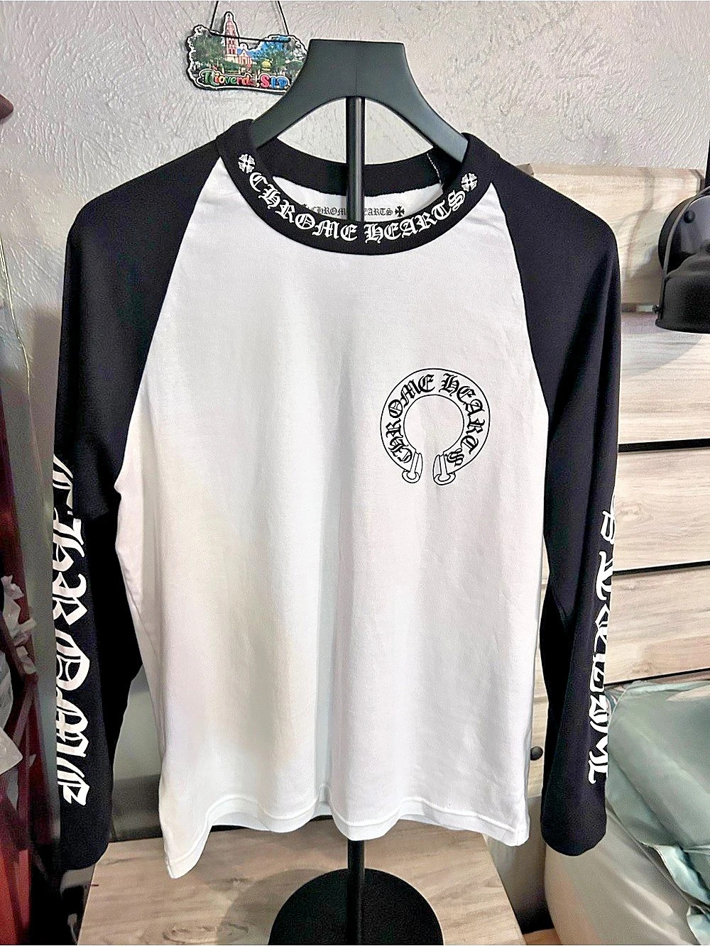 High quality Chrome Hearts Horseshoe Baseball Long Sleeve T-Shirt White & Black